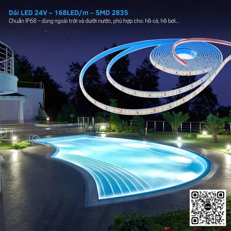 LED Dây Chống Nước IP68 DC24V - Giải Pháp Chiếu Sáng An Toàn ngoài trời Cho Sân Vườn, Hồ Bơi